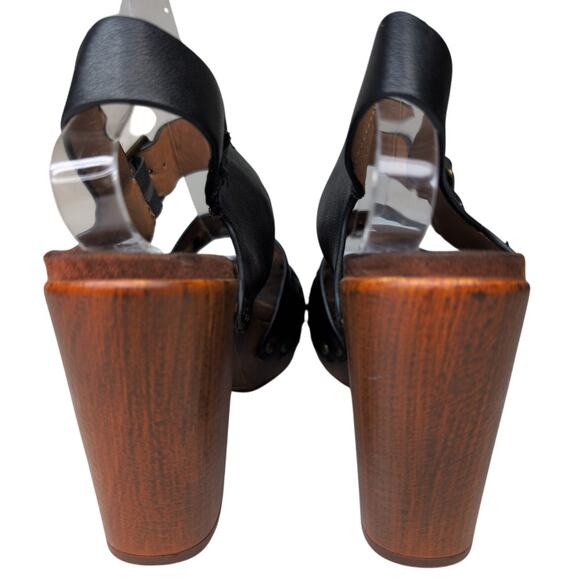 Chunky Woven Platform Heel Sandals 8M Faux‎ Leather Wood Boho Festival Summer - Picture 4 of 7